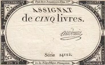 Frankreich 5 Pounds - 10 Brumaire Year II (31.10.1793) - Sign. Audouin - Serial 24112