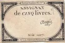 Frankreich 5 Pounds - 10 Brumaire Year II (31.10.1793) - Sign. Aug&eacute;e - Serial 11277