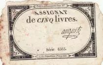 Frankreich 5 Pounds - 10 Brumaire Year II (31.10.1793) - Sign. Auguste - Serial 6565