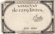 Frankreich 5 Pounds - 10 Brumaire Year II (31.10.1793) - Sign. Berlioz - Serial 12522