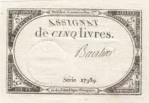 Frankreich 5 Pounds - 10 Brumaire Year II (31.10.1793) - Sign. Beurlier - Serial 27989
