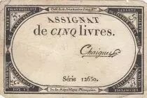 Frankreich 5 Pounds - 10 Brumaire Year II (31.10.1793) - Sign. Chaignet - Serial 12650