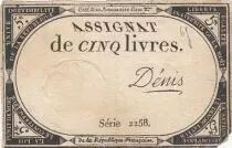 Frankreich 5 Pounds - 10 Brumaire Year II (31.10.1793) - Sign. Denis - Serial 2258