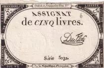 Frankreich 5 Pounds - 10 Brumaire Year II (31.10.1793) - Sign. Du Flog - Serial 5032