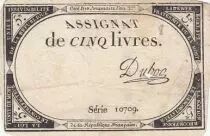 Frankreich 5 Pounds - 10 Brumaire Year II (31.10.1793) - Sign. Duboc - Serial 10709