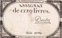 Frankreich 5 Pounds - 10 Brumaire Year II (31.10.1793) - Sign. Duclos - Serial 27209