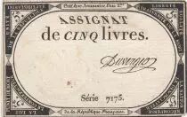 Frankreich 5 Pounds - 10 Brumaire Year II (31.10.1793) - Sign. Duverger - Serial 7175