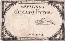 Frankreich 5 Pounds - 10 Brumaire Year II (31.10.1793) - Sign. Feuillade - Serial 12143