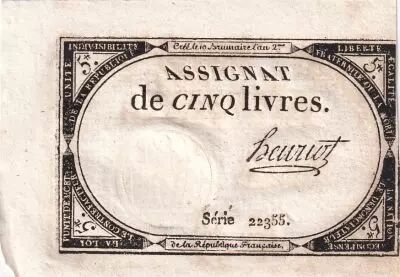 Frankreich 5 Pounds - 10 Brumaire Year II (31.10.1793) - Sign. Henriot - Serial 22355