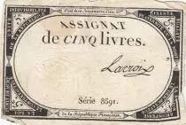 Frankreich 5 Pounds - 10 Brumaire Year II (31.10.1793) - Sign. Lacroix - Serial 8591