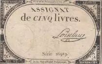 Frankreich 5 Pounds - 10 Brumaire Year II (31.10.1793) - Sign. Loiseleau - Serial 26919