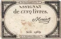 Frankreich 5 Pounds - 10 Brumaire Year II (31.10.1793) - Sign. Mercier - Serial 19663