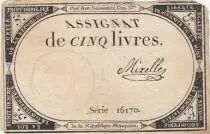 Frankreich 5 Pounds - 10 Brumaire Year II (31.10.1793) - Sign. Mixelle - Serial 16170