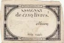 Frankreich 5 Pounds - 10 Brumaire Year II (31.10.1793) - Sign. Momoro - Serial 13335