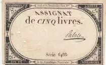 Frankreich 5 Pounds - 10 Brumaire Year II (31.10.1793) - Sign. Palale - Serial 6488