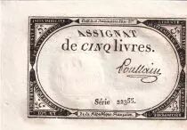 Frankreich 5 Pounds - 10 Brumaire Year II (31.10.1793) - Sign. Poullain - Serial 22355