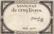 Frankreich 5 Pounds - 10 Brumaire Year II (31.10.1793) - Sign. Troup&eacute; - Serial 14726
