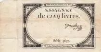 Frankreich 5 Pounds - 10 Brumaire Year II (31.10.1793) - Sign. Yauchy - Serial 9637