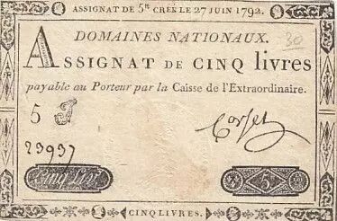 Frankreich 5 Pounds - 27-06-1792 - Sign. Corsel - Serial 5J