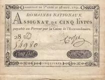 Frankreich 5 Pounds - 28-09-1791 - Sign. Corsel - Serial 28D