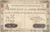 Frankreich 5 Pounds - 28-09-1791 - Sign. Corsel - Serial 39H