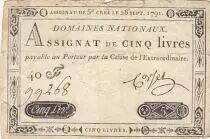 Frankreich 5 Pounds - 28-09-1791 - Sign. Corsel - Serial 40F