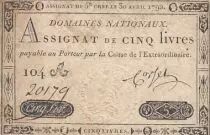 Frankreich 5 Pounds - 30-04-1792 - Sign. Corsel - Serial 104A