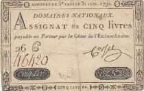 Frankreich 5 Pounds - 31-07-1792 - Sign. Corsel - Serial 26G