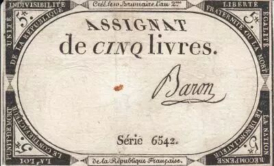 Frankreich 5 Pounds 10 Brumaire Year II (31.10.1793) - Sign. Baron