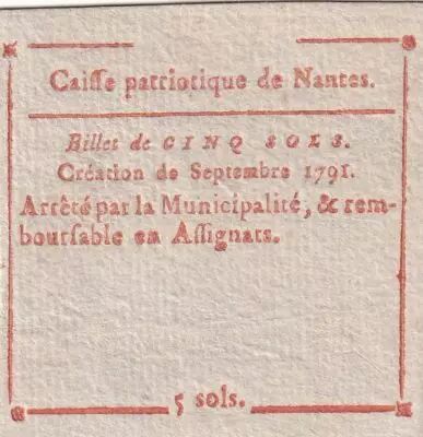 Frankreich 5 Sols - Loire Inf�rieure - Caisse Patriotique de Nantes - Septembre 1791