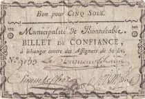 Frankreich 5 Sols - Sarthe - Municipalit&eacute; de Bonnetable - 1792