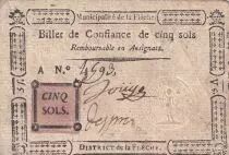 Frankreich 5 Sols - Sarthe - Municipalit&eacute; de la Fl&egrave;che - Serial A - 1791