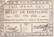 Frankreich 5 Sous - Billet de Confiance - Lot et Garonne - Agen - 1792