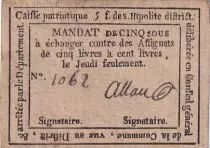 Frankreich 5 Sous - Gard - Caisse patriotique de Saint Hipolite - 1792