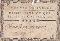 Frankreich 5 Sous - Gers - Caisse Patriotique Commune de Touget - 179