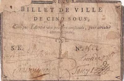 Frankreich 5 Sous - Haute-Garonne - Billet de Ville de Rieux - 1792