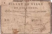 Frankreich 5 Sous - Haute-Garonne - Billet de Ville de Rieux - 1792