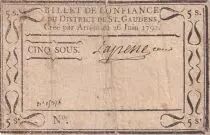 Frankreich 5 Sous - Haute-Garonne - Billet de Ville de Saint-Gaudens - 26-06-1792