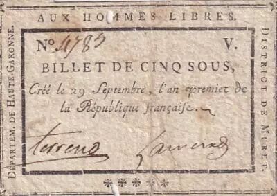 Frankreich 5 Sous - Haute-Garonne - Municipalit� de Muret - 29-09-1792