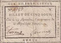 Frankreich 5 Sous - Haute-Garonne - Municipalit&eacute; de Muret - 29-09-1792