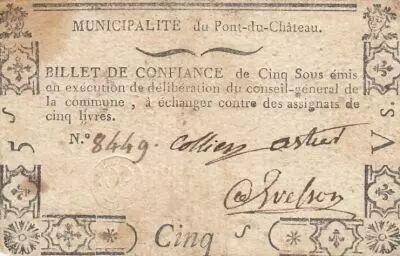 Frankreich 5 sous - Puy de d�me - Municipality of Pont du ch�teau - 1792