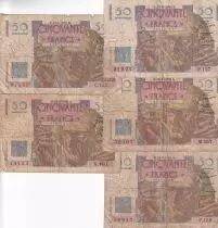 Frankreich 5 X 50 Francs - Le Verrier - 1950 - VG to F - F.20