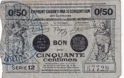 Frankreich 50-centime emergency voucher - May 1916 - Valenciennes - Series 12
