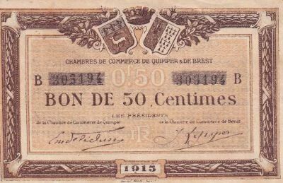 Frankreich 50 Centimes - Chamber of Commerce - Quimper et Brest- 1915 - Serial B