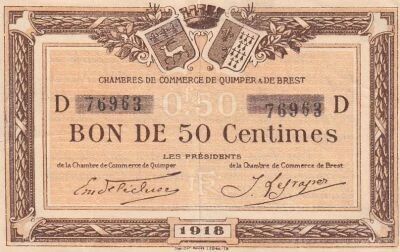 Frankreich 50 Centimes - Chamber of Commerce - Quimper et Brest- 1918 - Serial D