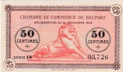 Frankreich 50 Centimes - Chambre de Commerce - Belfort - S�rie 14- 21-12-1918