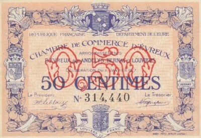 Frankreich 50 Centimes - Chambre de Commerce - �vreux - 11-01-1917