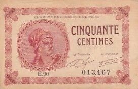 Frankreich 50 Centimes - Chambre de commerce - Paris - 1920 - S�rie E.90