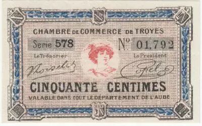Frankreich 50 Centimes - Troyes Chamber of Commerce 1918 - aUNC