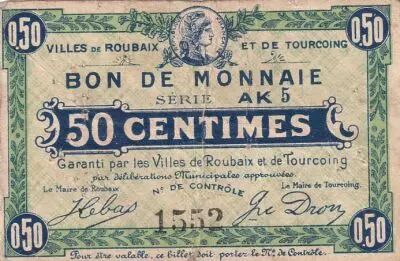 Frankreich 50 Centimes - Ville - Roubaix-Tourcoing - S�rie AK 5
